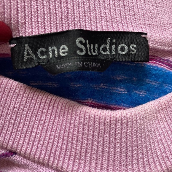 Acne Studios Nimah Striped Face Sweater Textured Cotton Wool in Pink Blue - Picture 9 of 11